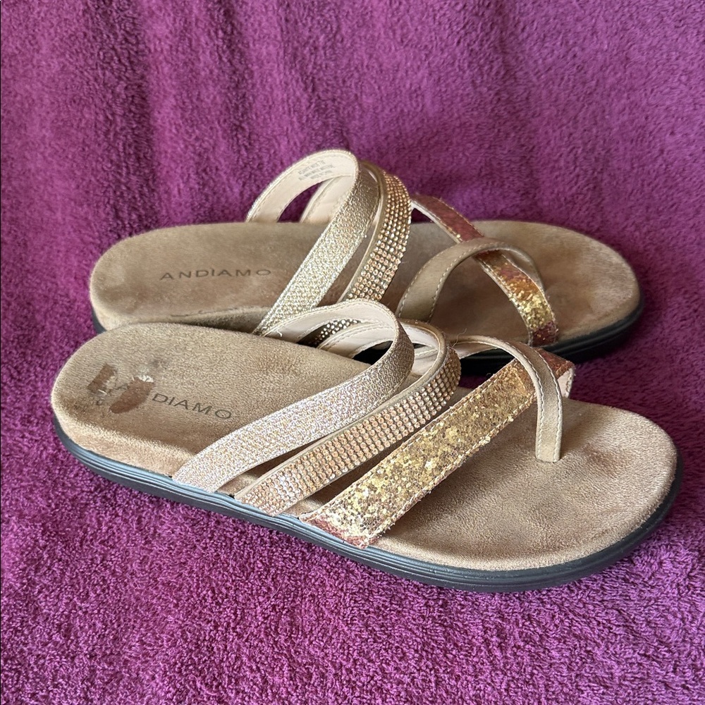 Andiamo Women's Gold Strappy Slide Sandals